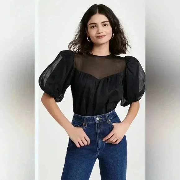 Frame Denim Tops - FRAME
Silk Puff Sleeve Sheer Inset Top